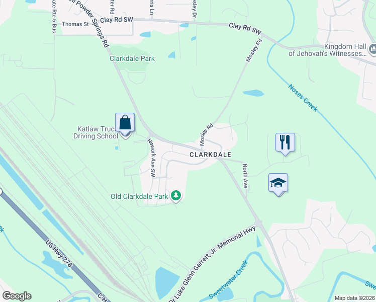map of restaurants, bars, coffee shops, grocery stores, and more near 5070 Austell Powder Springs Road Southwest in Austell