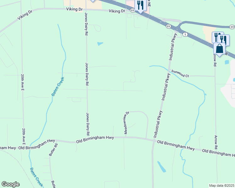map of restaurants, bars, coffee shops, grocery stores, and more near 75 19th Street Southeast in Jasper