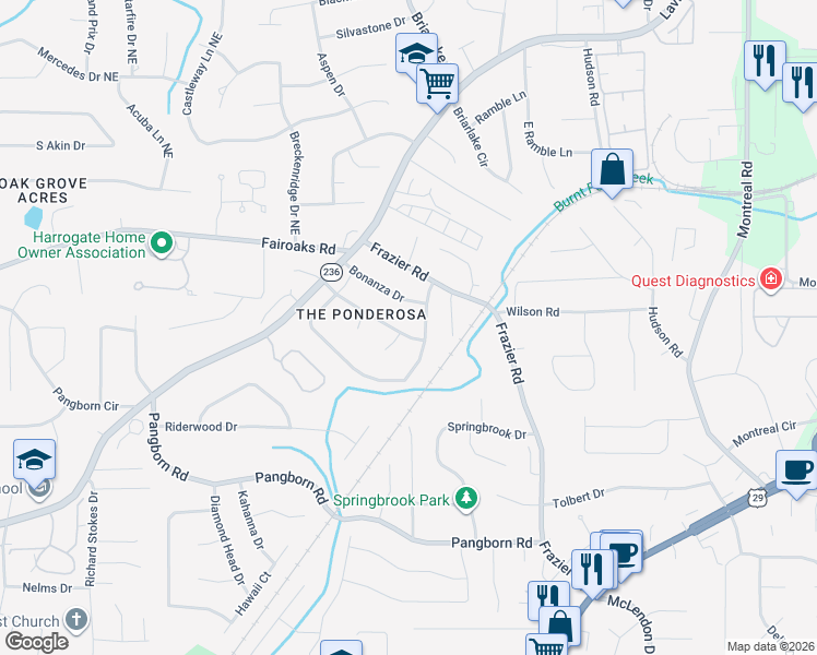 map of restaurants, bars, coffee shops, grocery stores, and more near 2906 Cartwright Drive in Decatur