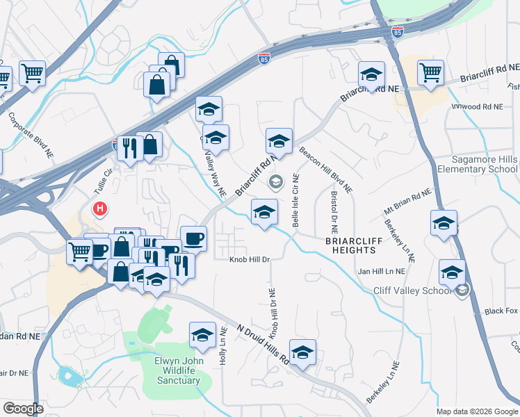 map of restaurants, bars, coffee shops, grocery stores, and more near 1000 Gables Way in Atlanta