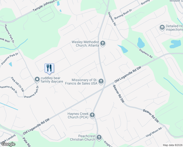 map of restaurants, bars, coffee shops, grocery stores, and more near Cloudts Road in Loganville