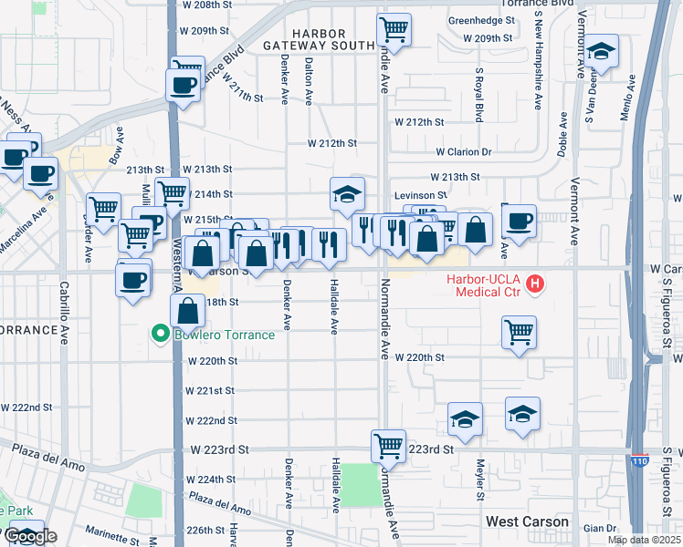 map of restaurants, bars, coffee shops, grocery stores, and more near in Los Angeles