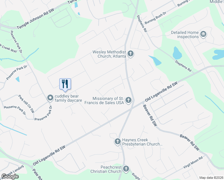 map of restaurants, bars, coffee shops, grocery stores, and more near Cloudts Road in Loganville