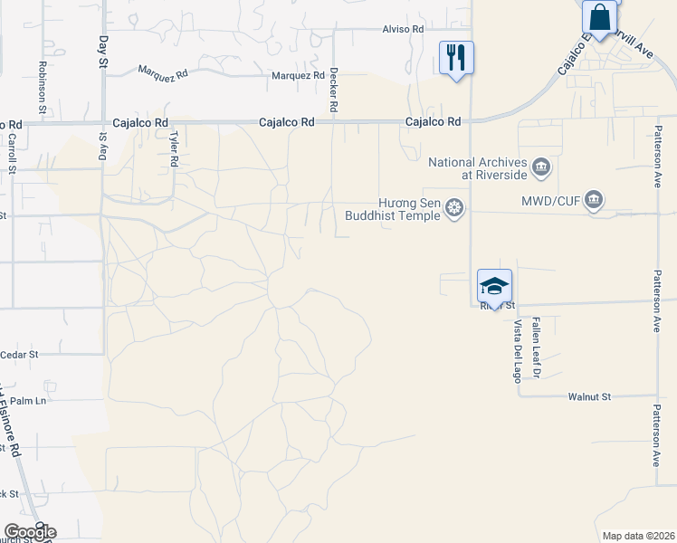 map of restaurants, bars, coffee shops, grocery stores, and more near Unnamed Road in Perris