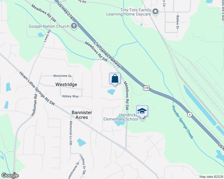 map of restaurants, bars, coffee shops, grocery stores, and more near 4256 Chads Park Drive in Powder Springs