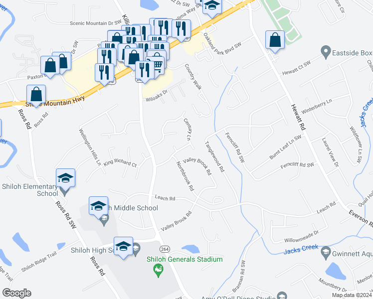 map of restaurants, bars, coffee shops, grocery stores, and more near 4032 Cumberland Drive Southwest in Snellville