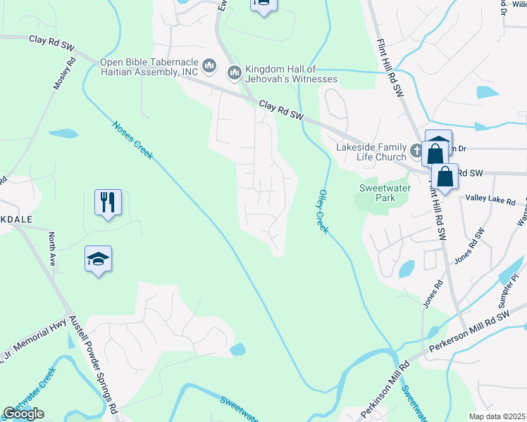 map of restaurants, bars, coffee shops, grocery stores, and more near 2918 Egret Lane in Austell