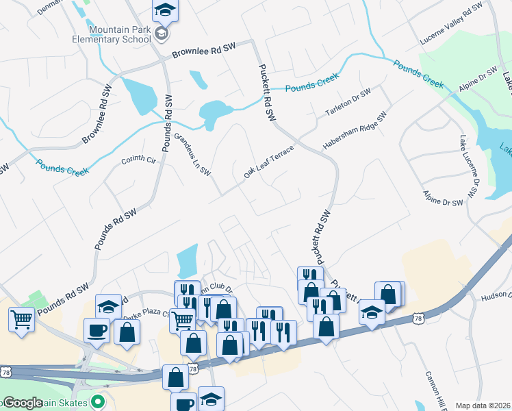 map of restaurants, bars, coffee shops, grocery stores, and more near 5090 Oak Nut Court in Stone Mountain