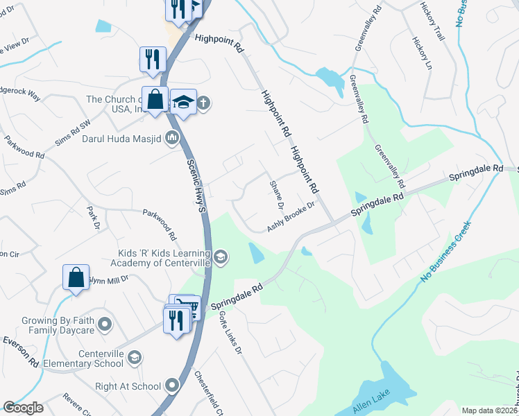 map of restaurants, bars, coffee shops, grocery stores, and more near 3143 Rocky Point Court in Snellville