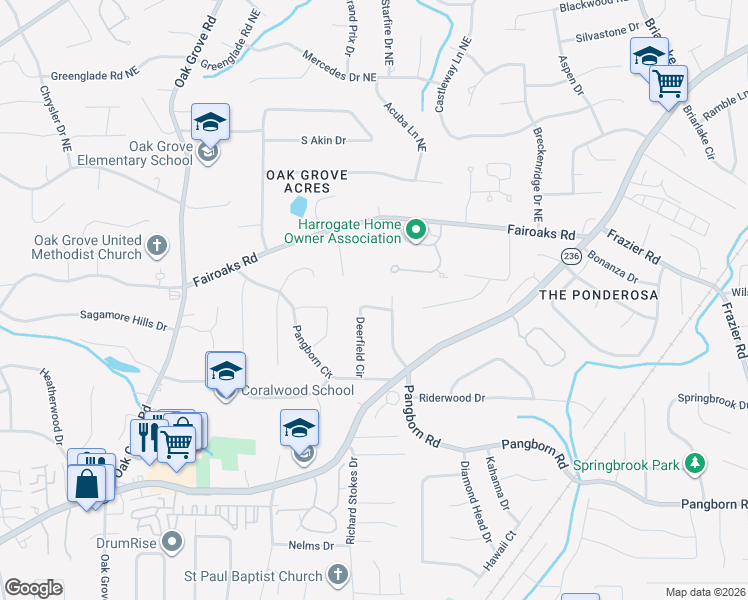 map of restaurants, bars, coffee shops, grocery stores, and more near 1706 Deerfield Circle in Decatur