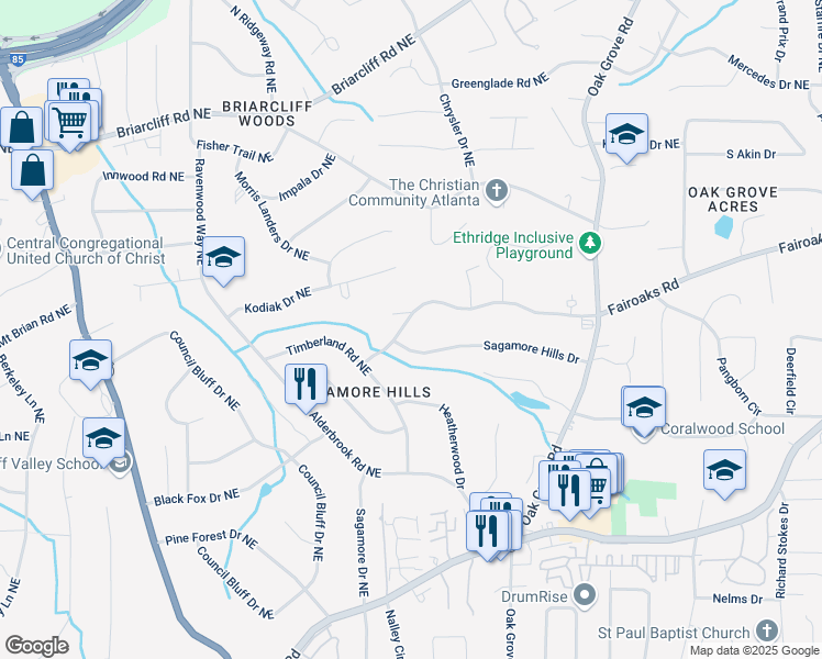map of restaurants, bars, coffee shops, grocery stores, and more near 2231 Fairoaks Road in Decatur