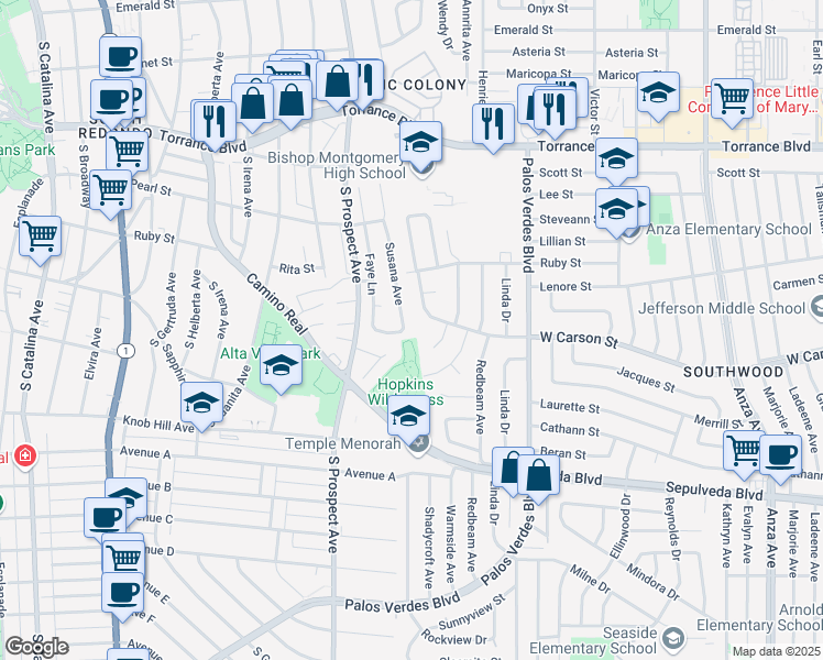 map of restaurants, bars, coffee shops, grocery stores, and more near 1122 Ysabel Street in Redondo Beach