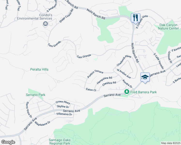 map of restaurants, bars, coffee shops, grocery stores, and more near 7821 Portico Terrace in Orange