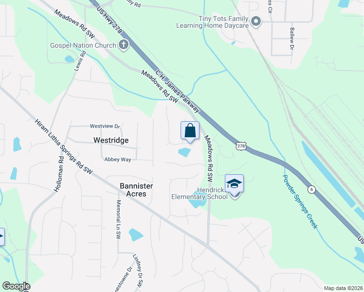 map of restaurants, bars, coffee shops, grocery stores, and more near 4256 Chads Park Drive in Powder Springs