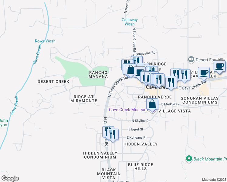 map of restaurants, bars, coffee shops, grocery stores, and more near 38065 North Cave Creek Road in Cave Creek