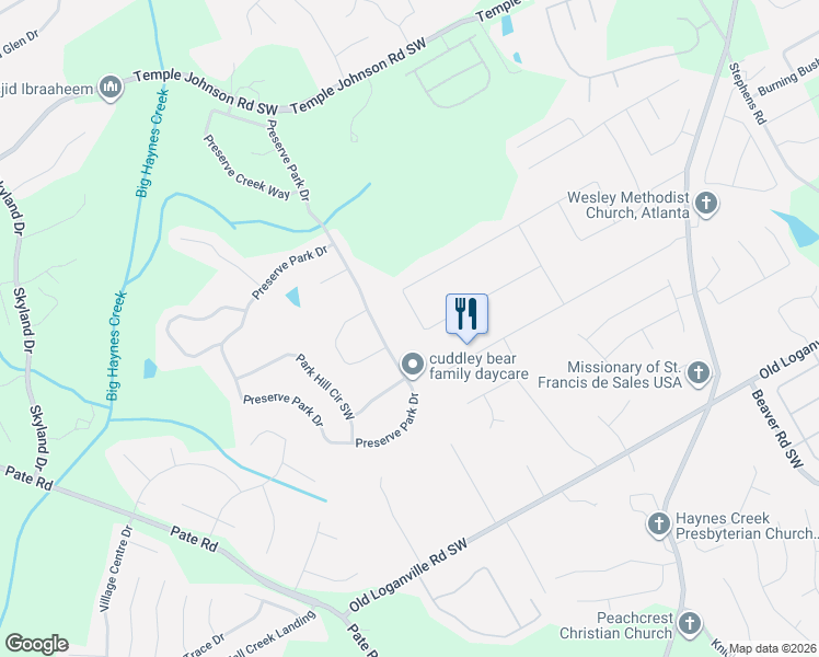 map of restaurants, bars, coffee shops, grocery stores, and more near 1327 Preserve Park Drive in Loganville