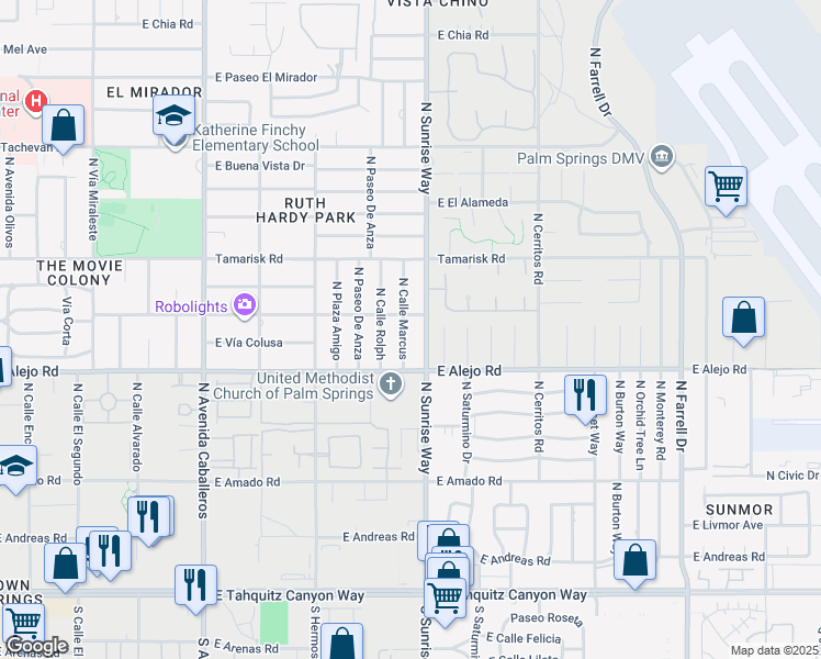map of restaurants, bars, coffee shops, grocery stores, and more near 530 North Cll Marcus in Palm Springs