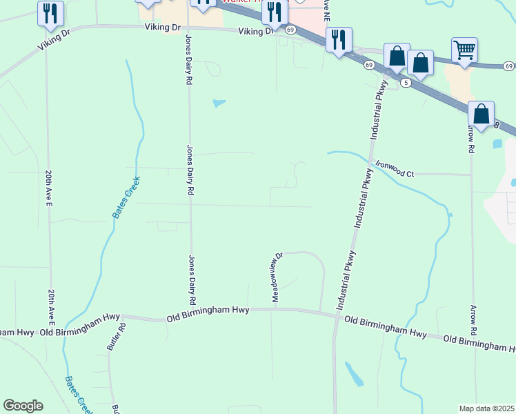 map of restaurants, bars, coffee shops, grocery stores, and more near 75 19th Street Southeast in Jasper