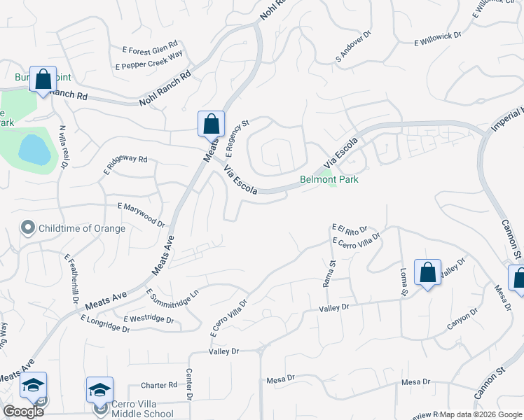 map of restaurants, bars, coffee shops, grocery stores, and more near 4204 East Townsend Avenue in Orange