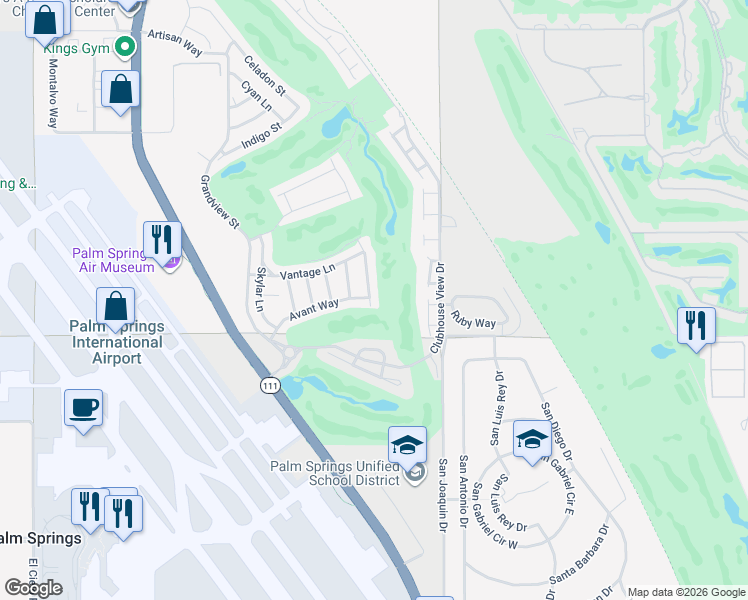 map of restaurants, bars, coffee shops, grocery stores, and more near 600 Equinox Way in Palm Springs