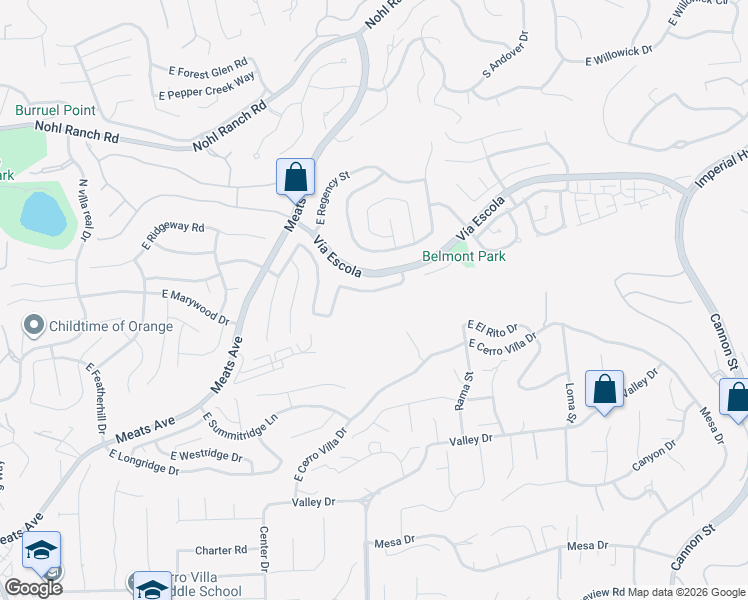 map of restaurants, bars, coffee shops, grocery stores, and more near 4222 East Townsend Avenue in Orange