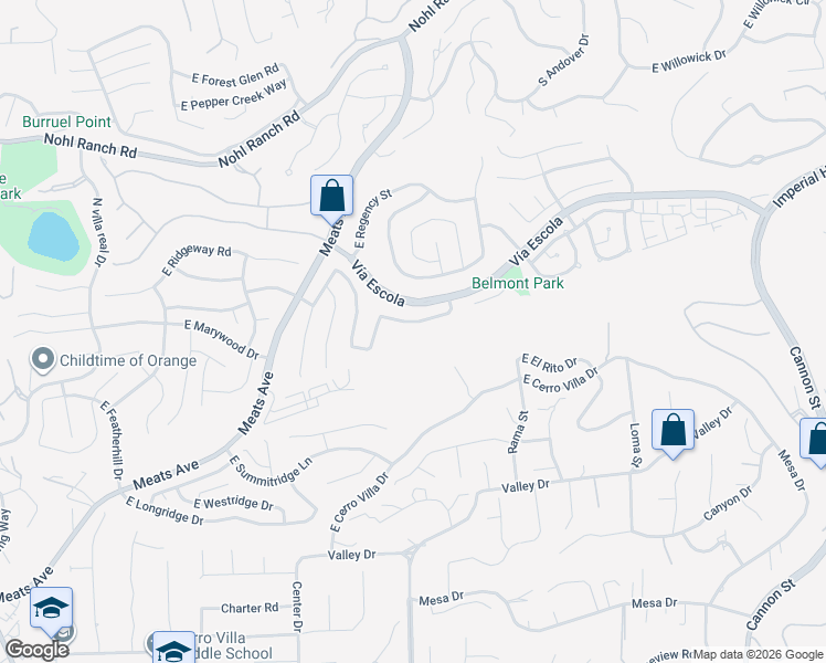 map of restaurants, bars, coffee shops, grocery stores, and more near 4222 East Townsend Avenue in Orange