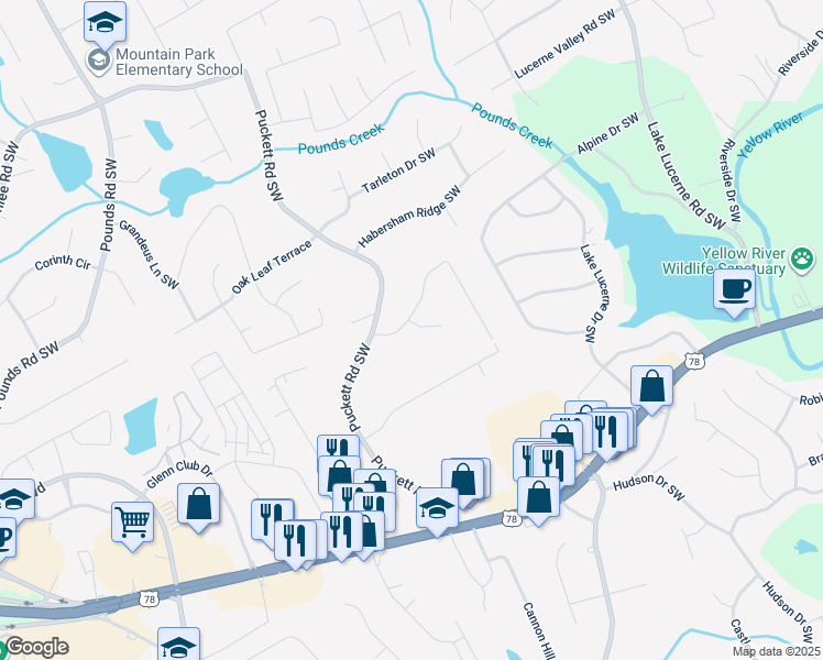 map of restaurants, bars, coffee shops, grocery stores, and more near 4938 Valley Dale Drive Southwest in Lilburn