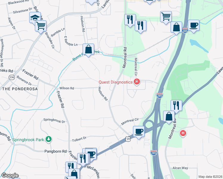 map of restaurants, bars, coffee shops, grocery stores, and more near 1639 Hudson Road in Decatur