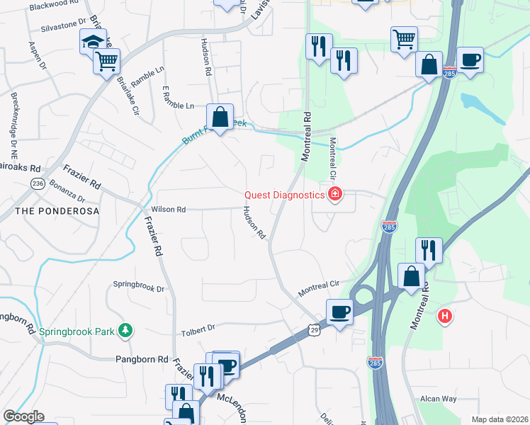 map of restaurants, bars, coffee shops, grocery stores, and more near 1639 Hudson Road in Decatur