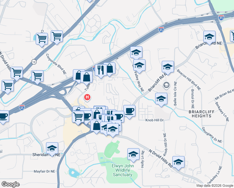map of restaurants, bars, coffee shops, grocery stores, and more near 1647 Executive Park Lane Northeast in Atlanta