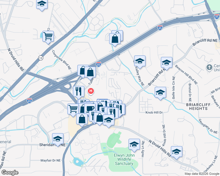 map of restaurants, bars, coffee shops, grocery stores, and more near 1669 Executive Park Lane Northeast in Atlanta