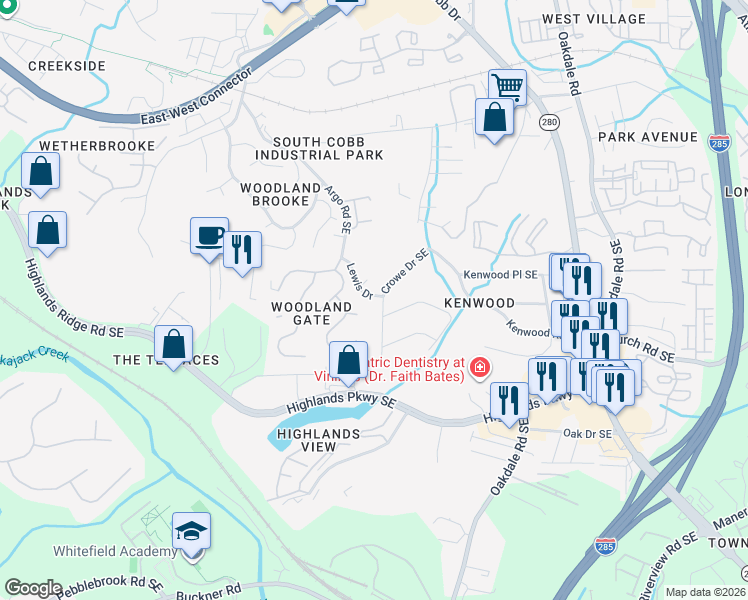 map of restaurants, bars, coffee shops, grocery stores, and more near 1722 ⛉ Healey Walk in Smyrna