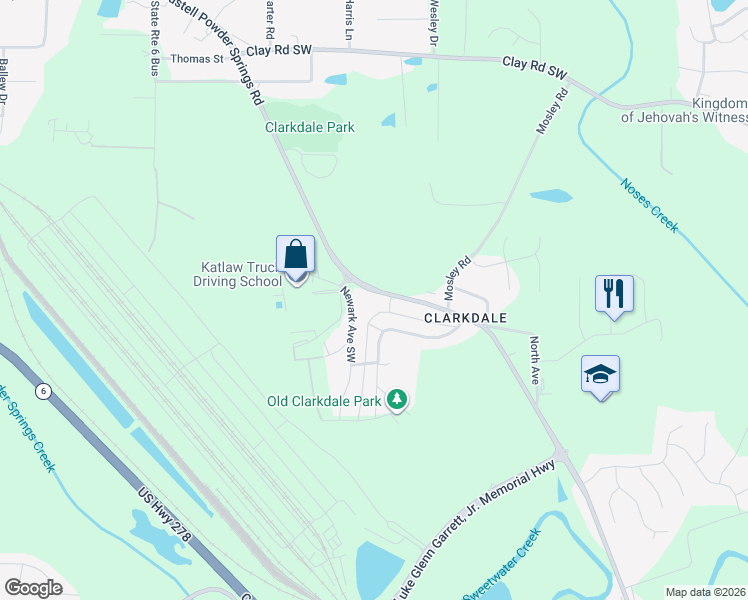 map of restaurants, bars, coffee shops, grocery stores, and more near 5061 Newark Avenue Southwest in Clarkdale