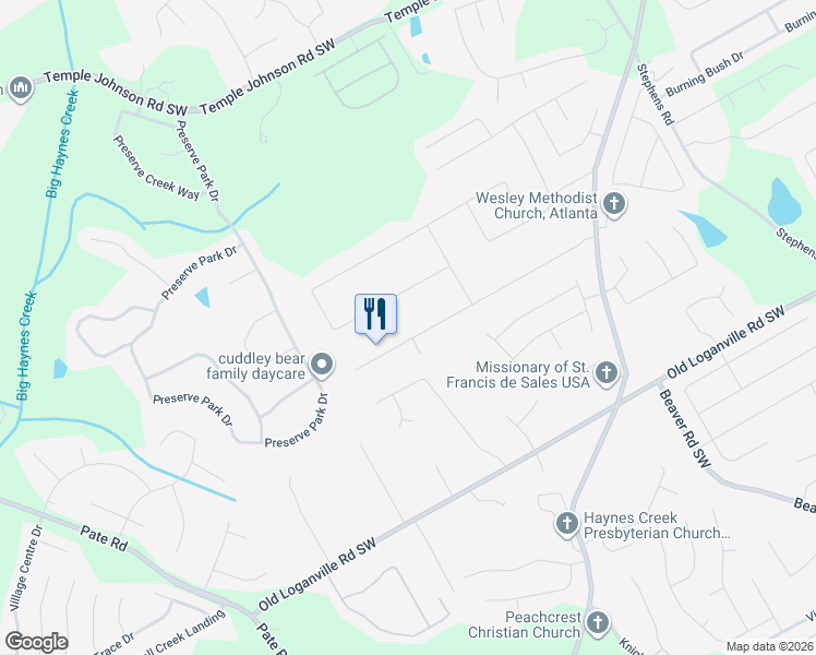 map of restaurants, bars, coffee shops, grocery stores, and more near 1811 Rose Garden Lane in Loganville