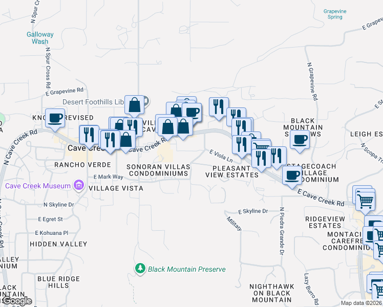 map of restaurants, bars, coffee shops, grocery stores, and more near 38015 North 66th Street in Cave Creek