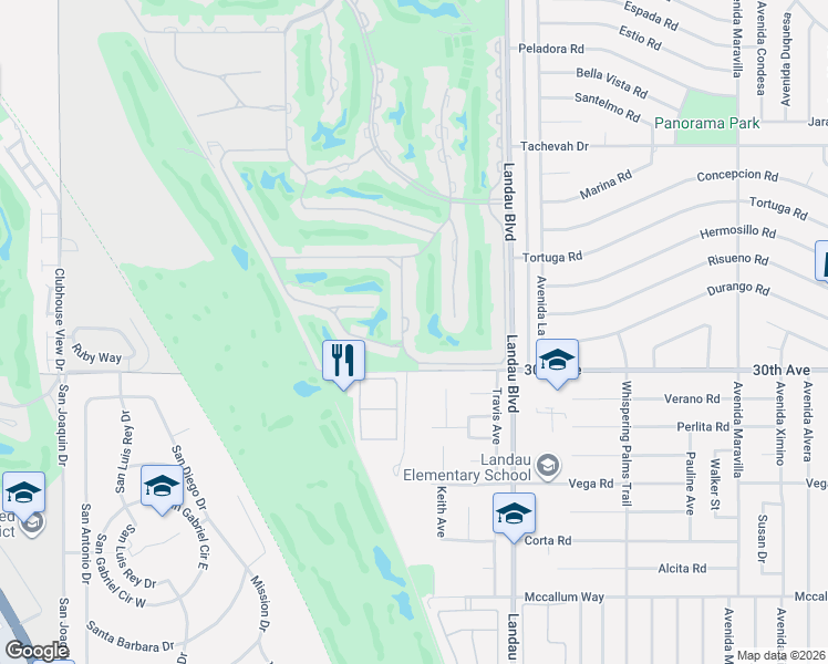 map of restaurants, bars, coffee shops, grocery stores, and more near 29966 West Trancas Drive in Cathedral City
