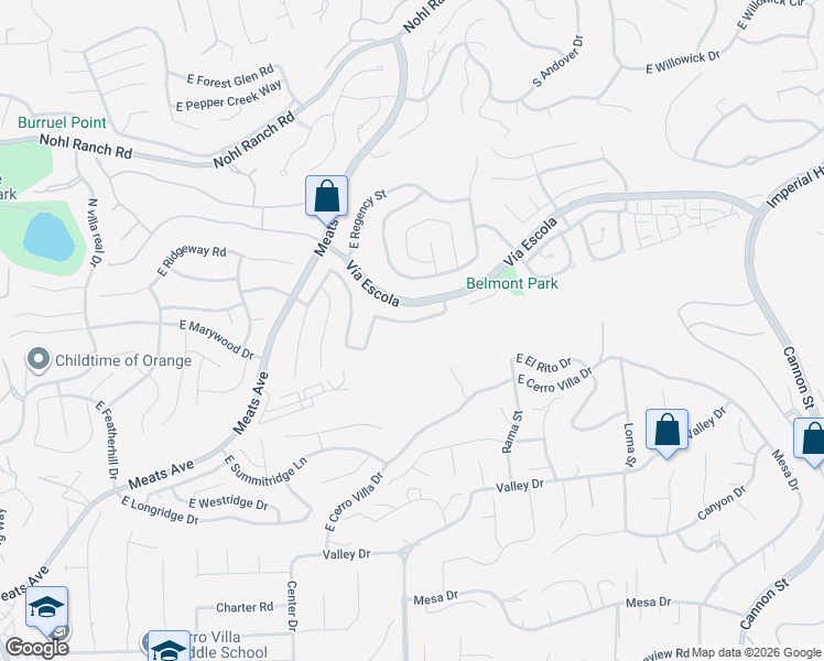 map of restaurants, bars, coffee shops, grocery stores, and more near 4222 East Townsend Avenue in Orange