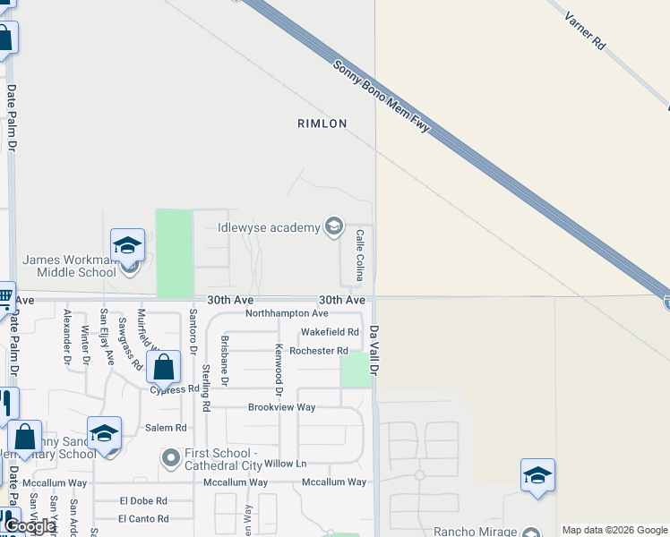map of restaurants, bars, coffee shops, grocery stores, and more near 29896 Calle Tampico in Cathedral City