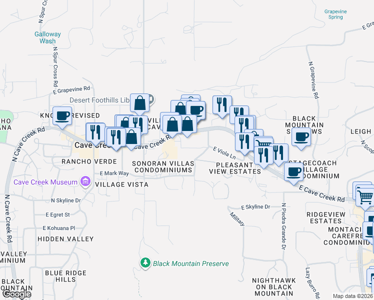 map of restaurants, bars, coffee shops, grocery stores, and more near 38015 North 66th Street in Cave Creek