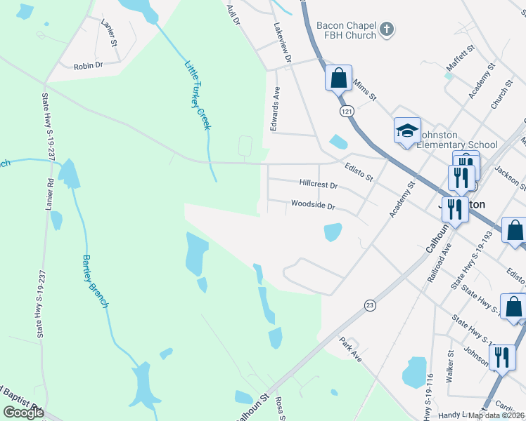 map of restaurants, bars, coffee shops, grocery stores, and more near 300 Virginia Street in Johnston