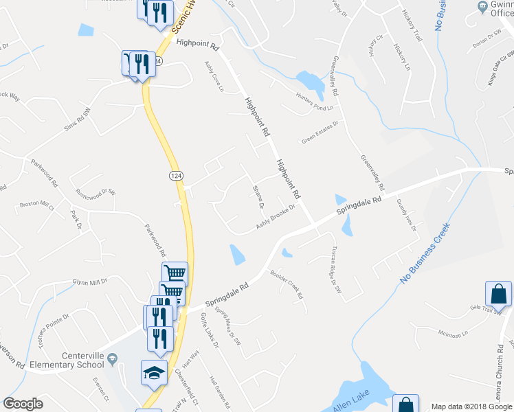 map of restaurants, bars, coffee shops, grocery stores, and more near 2925 Shane Drive in Snellville