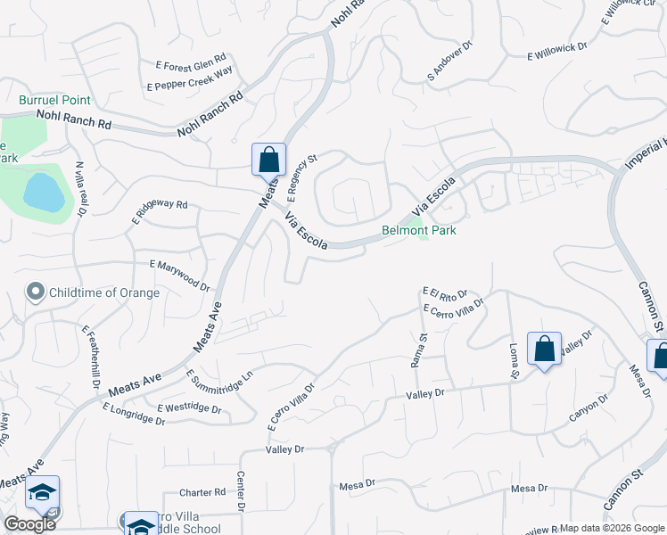 map of restaurants, bars, coffee shops, grocery stores, and more near 4204 East Townsend Avenue in Orange