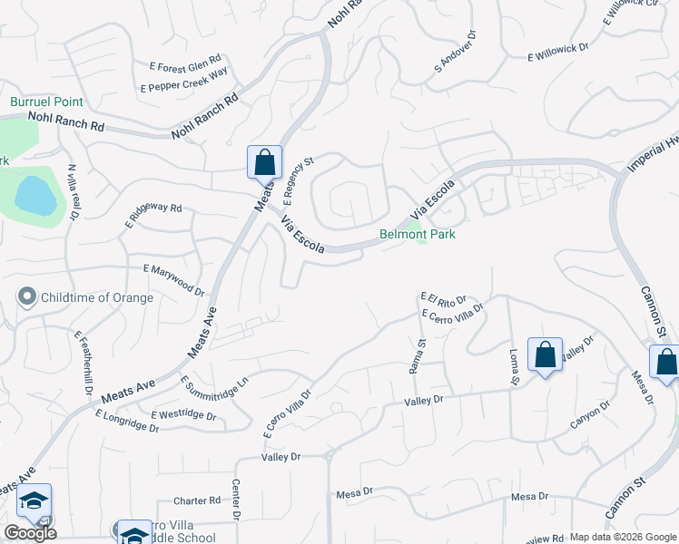 map of restaurants, bars, coffee shops, grocery stores, and more near 4222 East Townsend Avenue in Orange