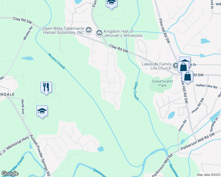 map of restaurants, bars, coffee shops, grocery stores, and more near 2747 Whitewater Court in Austell