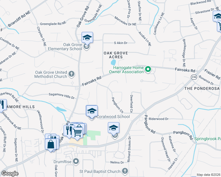 map of restaurants, bars, coffee shops, grocery stores, and more near 1733 Stonecliff Court in Decatur