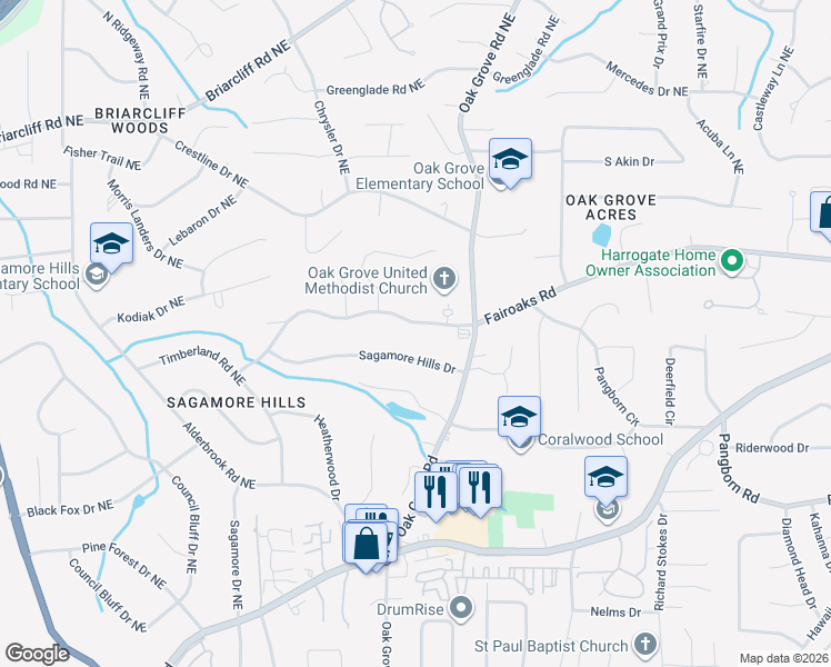 map of restaurants, bars, coffee shops, grocery stores, and more near 2366 Fairoaks Road in Decatur