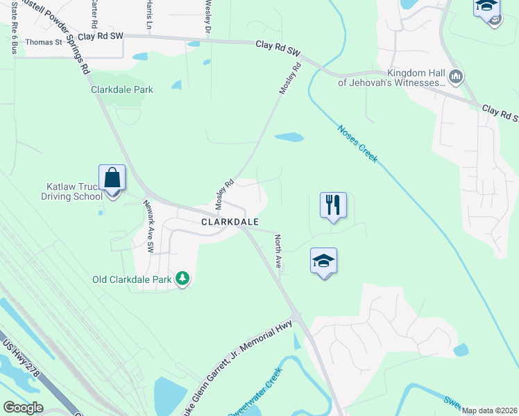 map of restaurants, bars, coffee shops, grocery stores, and more near 4883 Mosely Chase Way Southwest in Austell