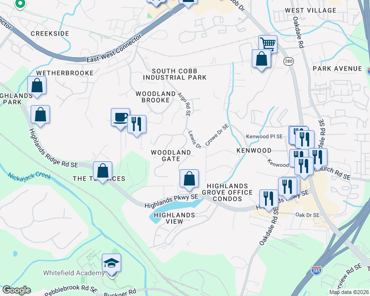 map of restaurants, bars, coffee shops, grocery stores, and more near 1691 Harlington Road in Smyrna