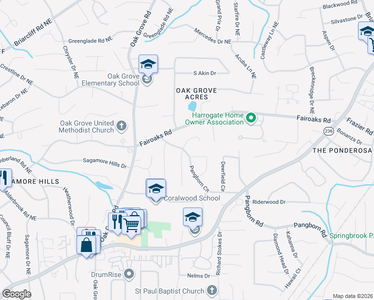 map of restaurants, bars, coffee shops, grocery stores, and more near 1733 Stonecliff Court in Decatur
