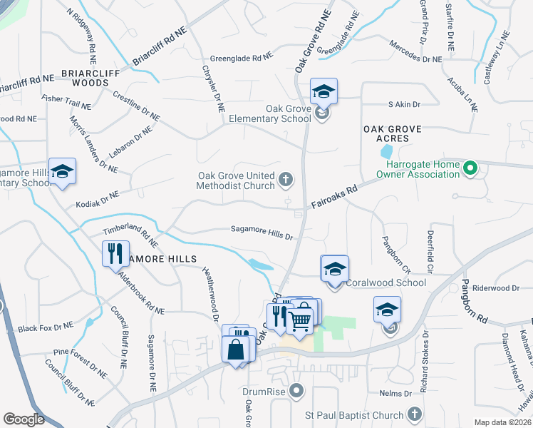 map of restaurants, bars, coffee shops, grocery stores, and more near 2366 Fairoaks Road in Decatur